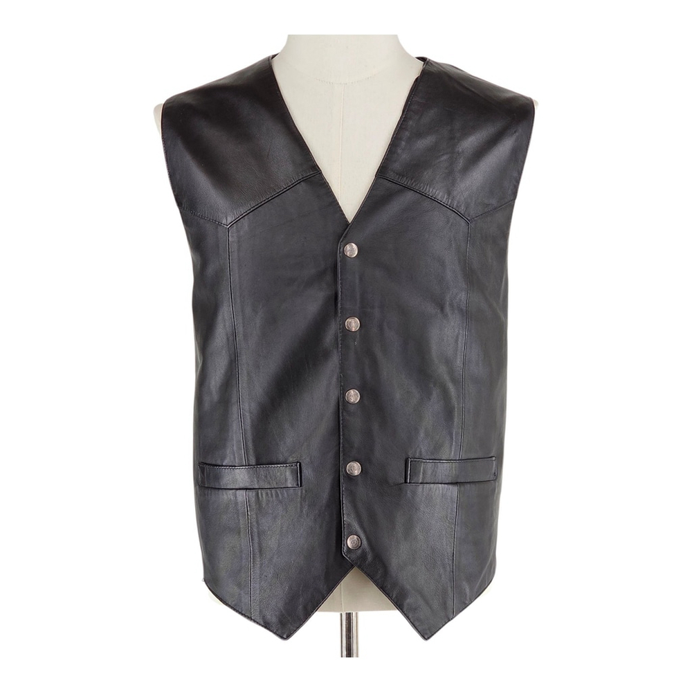 Biker Western Scully Lambskin Leather Vest Men’s XXL Black Snap Front Cowboy